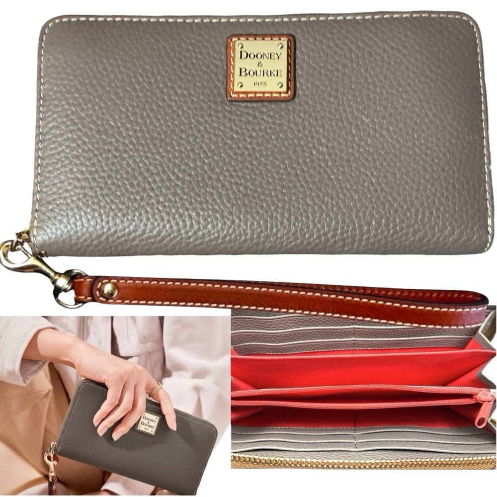NEW DOONEY & BOURKE Large Zip Around Wallet WRISTLET Elephant Gray Pebble Grain